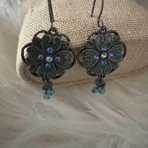 Elegant Silver and Blue Floral Earrings